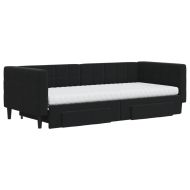 Канапе с изтеглящо легло и чекмеджета черно 90x200 см кадифе