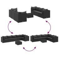 Градински лаундж комплект с възглавници 7 части черен полиратан