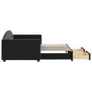 Канапе с изтеглящо легло и чекмеджета черно 90x200 см кадифе