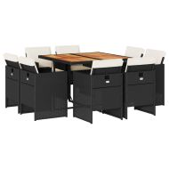 Градински трапезен комплект възглавници 9 части черен полиратан