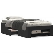 Рамка за легло, черна, 90x200 см, масивно дърво