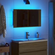 LED огледален шкаф, дъб сонома, 80x12x45 см, инженерно дърво