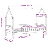Рамка за детско легло къща, восъчнокафява, 80x200 см, бор масив