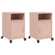 Нощни шкафчета, 2 бр, розови, 36x39x59 см, стомана