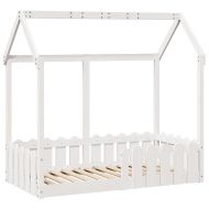 Рамка за детско легло къща, бяла, 70x140 см, борово дърво масив