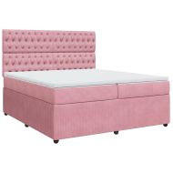 Боксспринг легло с матрак, розово, 200x200 см, кадифе
