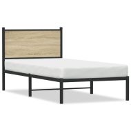 Метална рамка за легло с табла, дъб сонома, 90x200 см