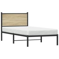 Метална рамка за легло с табла, дъб сонома, 90x200 см
