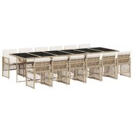 Градински комплект с възглавници, 13 части, бежов полиратан