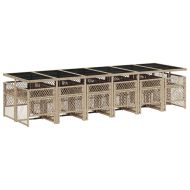 Градински комплект с възглавници, 13 части, бежов полиратан