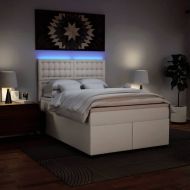 Боксспринг легло с матрак, бяло, 140x200 см, изкуствена кожа