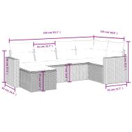 Градински комплект с възглавници, 6 части, светлосив полиратан