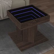 Маса за кафе с LED, кафяв дъб, 50x50x45 см, инженерно дърво