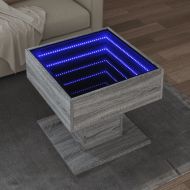 Маса за кафе с LED, сив сонома, 50x50x45 см, инженерно дърво