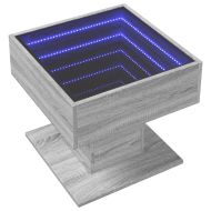 Маса за кафе с LED, сив сонома, 50x50x45 см, инженерно дърво