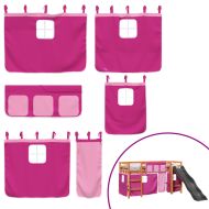 Детско високо легло със завеси розово 80x200 см бор масив