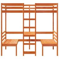 Таванско легло с бюро и столове восъчнокафяв 80x200см бор масив