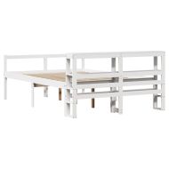 Легло за възрастни с табла, бял, 150x200 см, борово дърво масив