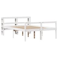 Легло за възрастни с табла, бял, 135x190 см, борово дърво масив