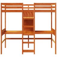 Рамка за високо легло с бюро и рафтове 90x200 см бор масив