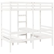 Таванско легло с бюро и столове, бял, 80x200 см, бор масив