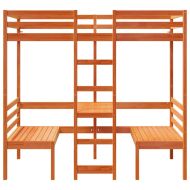 Таванско легло с бюро и столове восъчнокафяв 90x200см бор масив