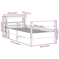 Рамка за легло без матрак, восъчнокафяво, 90x200 см, бор масив