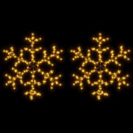 Коледни фигури снежинки с LED, 2 бр, топло бяло, 59x59 см