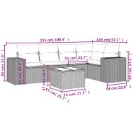 Градински диван с възглавници, 6 части, бежов полиратан