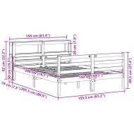 Рамка за легло с табла, бяла, 150x200 см, борово дърво масив