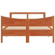 Рамка за легло с табла, восъчнокафяв, 140x200 см, масивно дърво