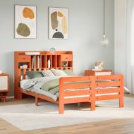 Легло с етажерка за книги, без матрак, 140x200 см, бор масив