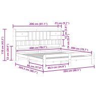 Легло с етажерка за книги, без матрак, 200x200 см, бор масив