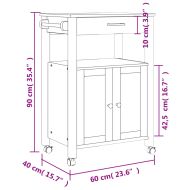 Кухненска количка "MONZA" 60x40x90 см борово дърво масив