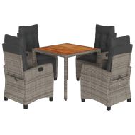 Градински трапезен комплект 5 части с възглавници сив полиратан