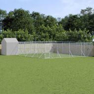 Външна клетка за куче с покрив сребриста 10x10x2,5 м стомана