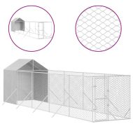 Външна клетка за куче с покрив сребриста 2x10x2,5 м стомана