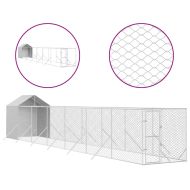 Външна клетка за куче с покрив сребриста 2x14x2,5 м стомана