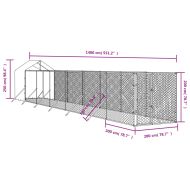 Външна клетка за куче с покрив сребриста 2x14x2,5 м стомана