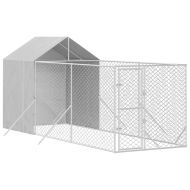 Външна клетка за куче с покрив сребриста 2x6x2,5 м стомана