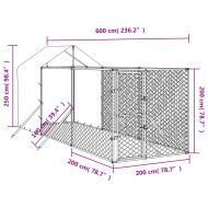 Външна клетка за куче с покрив сребриста 2x6x2,5 м стомана