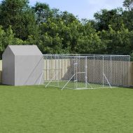 Външна клетка за куче с покрив сребриста 6x6x2,5 м стомана
