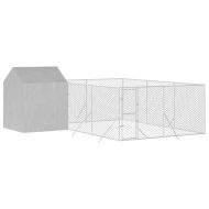 Външна клетка за куче с покрив сребриста 6x6x2,5 м стомана