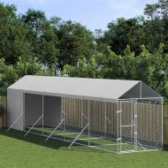 Външна клетка за куче с покрив сребриста 2x10x2,5 м стомана