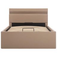 Легло с повдигащ механизъм и LED капучино еко кожа 100x200 cм