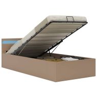 Хидравлично легло с LED капучино изкуствена кожа 90x200 cм