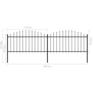 Градинска ограда с връх тип копие, стомана, 359x150 см, черна