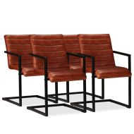 Трапезни столове, 4 бр, кафяви, естествена кожа