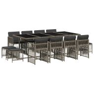 Градински комплект от 13 части с възглавници сив полиратан