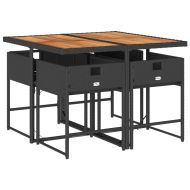 Градински трапезен комплект възглавници 5 части черен полиратан